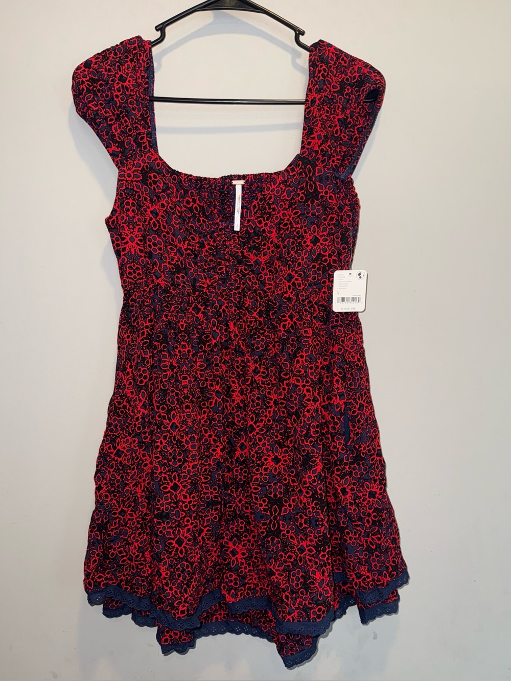 NWT Free People Tabitha Mini Dress Floral Boho Babydoll Red Navy